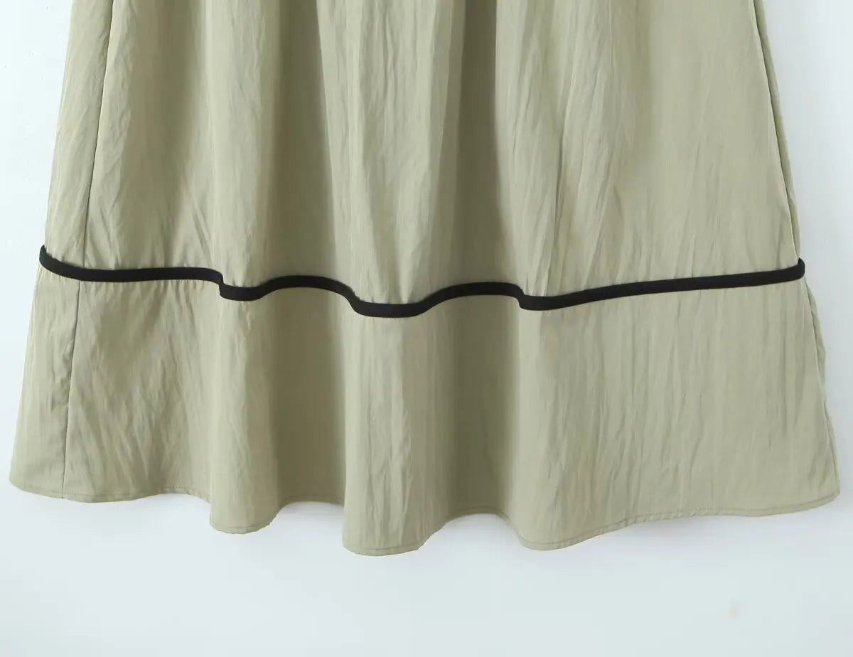 Hollow Out Spaghetti Strap Midi Dress High Waist A Line