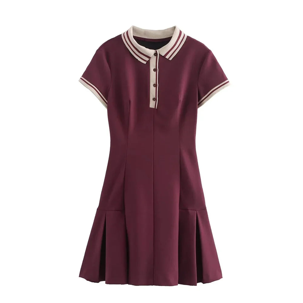 Womens Slimming Mini Dress With Flip Collar And Button