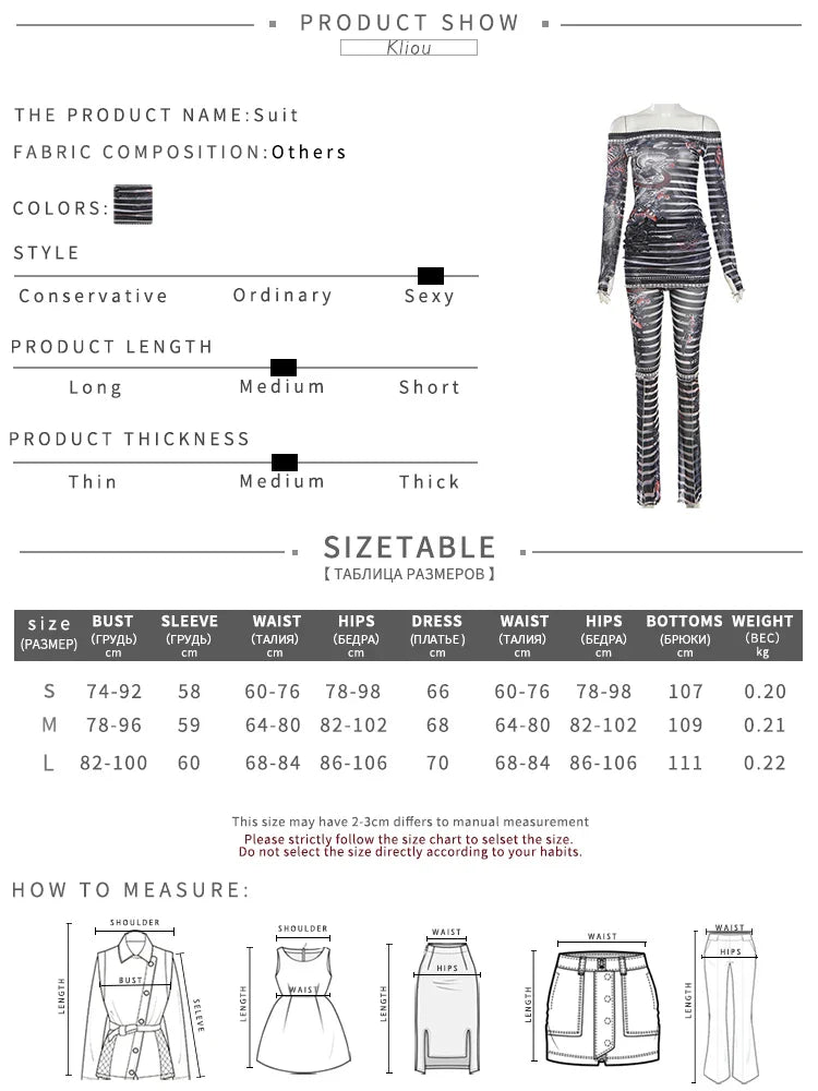 Mesh Trend Print 2 Piece Set for Women with Hipster Slash Neck Full Sleeve Top and Matching Slim Fit Pants