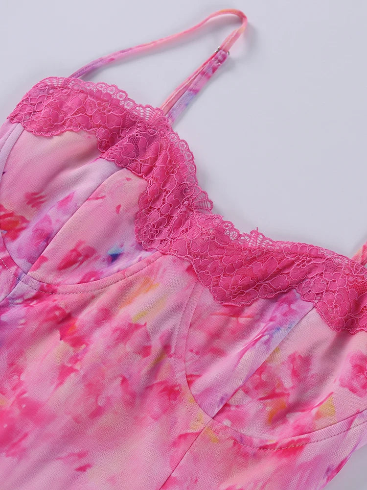 Floral Mesh Maxi Dress For Women Summer Beach Sundress