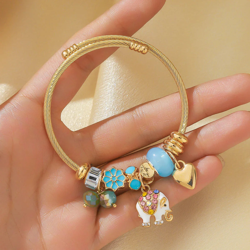 Women's Elephant Peach Heart Life Tree Pendant Alloy Bracelet for Festivals and Outdoor Events
