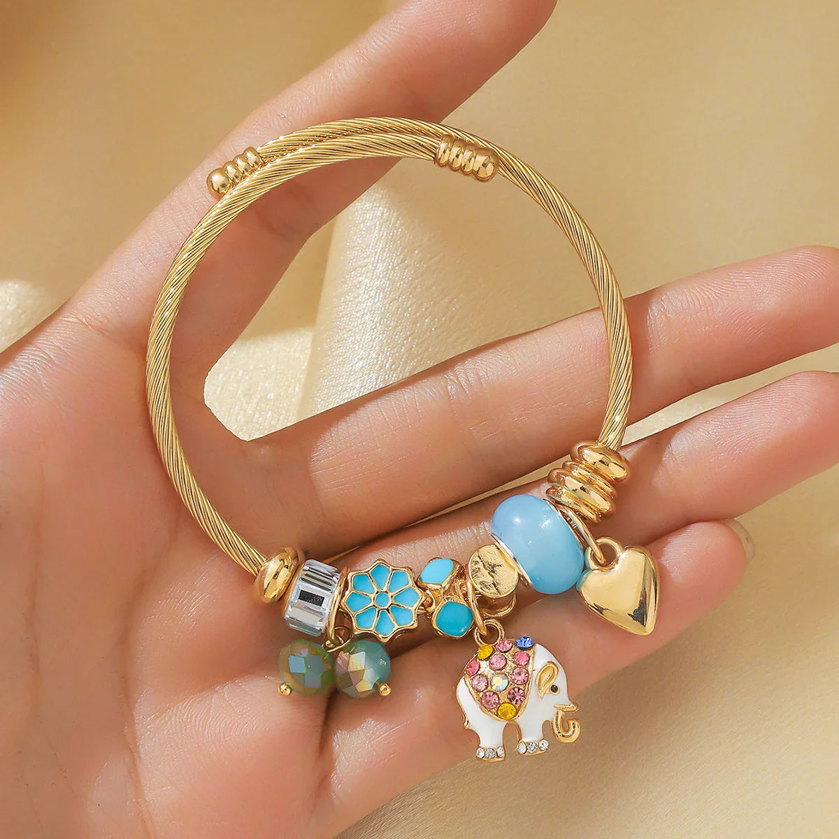 Women's Elephant Peach Heart Life Tree Pendant Alloy Bracelet for Festivals and Outdoor Events