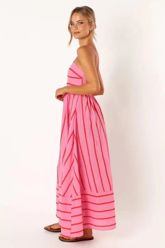 Bohemian Striped Maxi Dress With Hanging Straps For Women