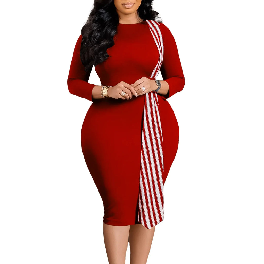 Office Dress For Women Professional O Neck Striped Sheath