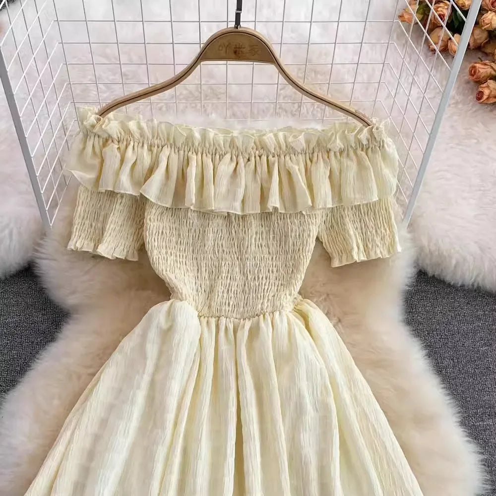 Ruffled Off Shoulder Dress Chiffon Beach Summer Fashion