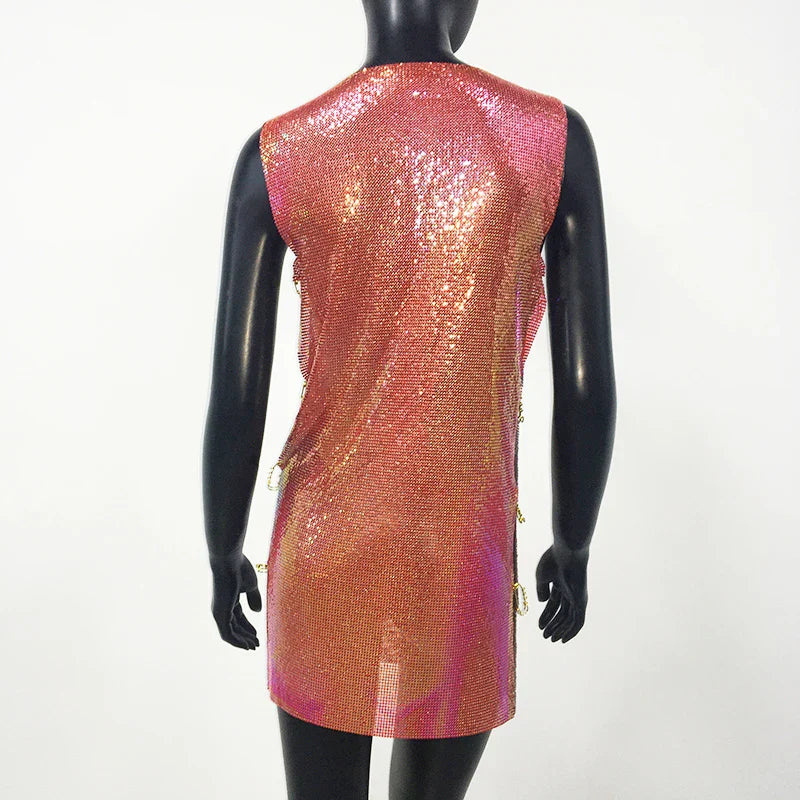 Y2K Metallic Sequins Mini Dress For Women Backless Clubwear