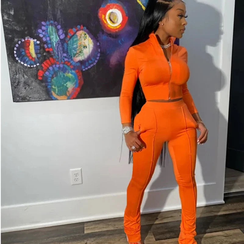 Casual Solid Color Two Piece Sports Set for Spring Fashion