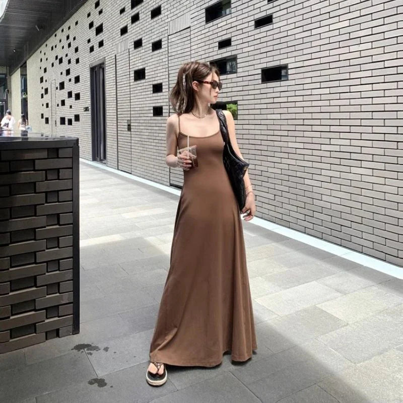 Black Backless Spaghetti Strap Dress Women Elegant Slim