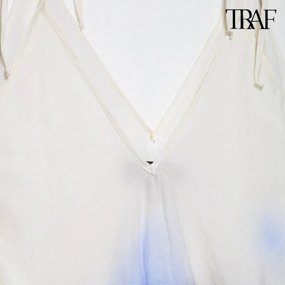 Elegant Tie Dye Print Halter Dress for Beach Vacation