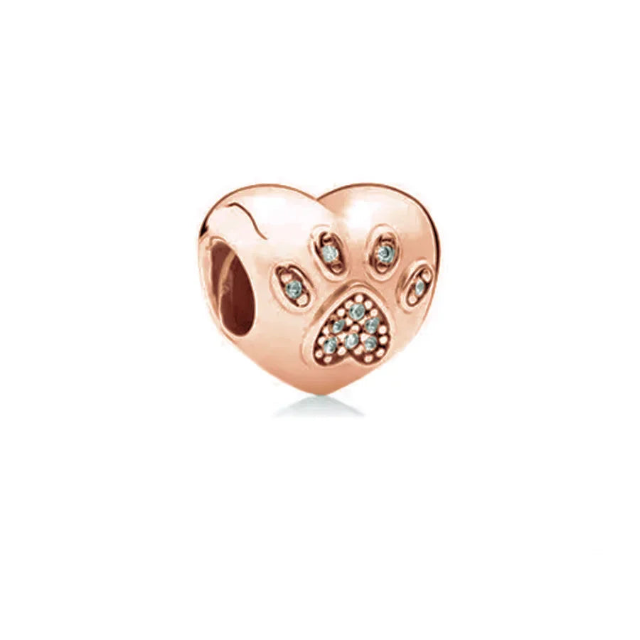 Plated Rose Gold Sparkling Pink Hot Air Balloon and Heart Charm Bead for Silver 925 Bracelet DIY Jewelry