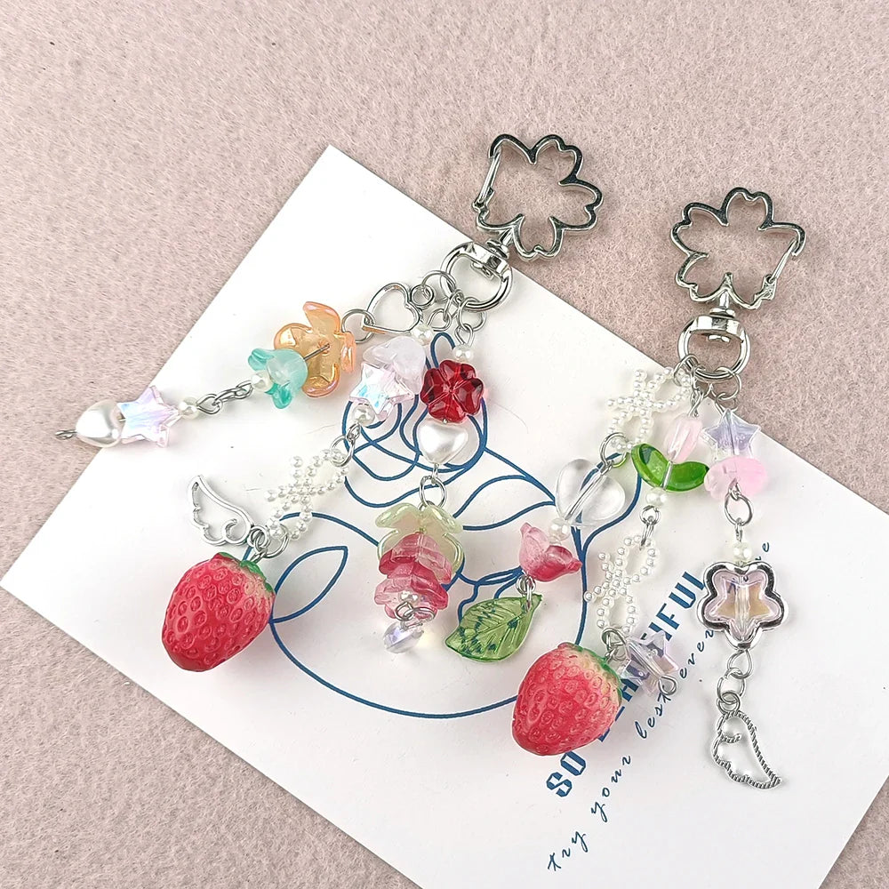 Cute Strawberry Bow Keychain Pendant for Girls Fashion Accessory and Gift