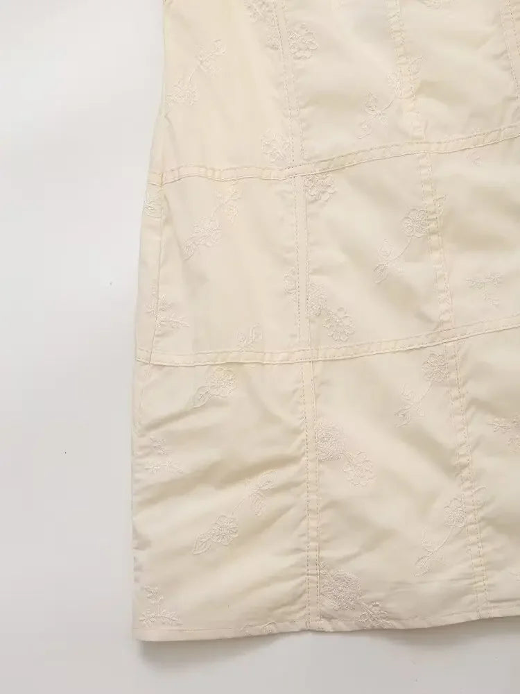 Floral Embroidery Bow Slip Mini Dress With Spaghetti Straps