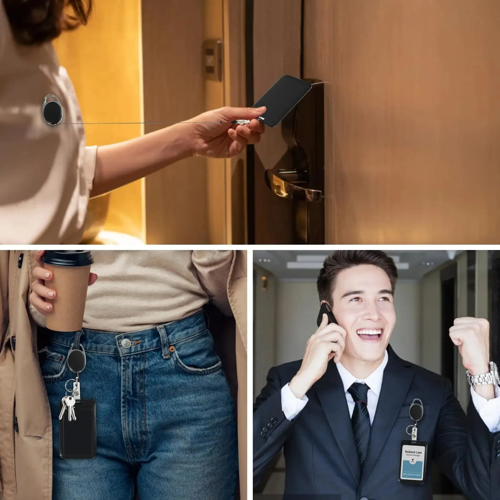 Retractable ID Badge Holder with Heavy Duty Carabiner Clip and Durable Nylon Cord for Men and Women