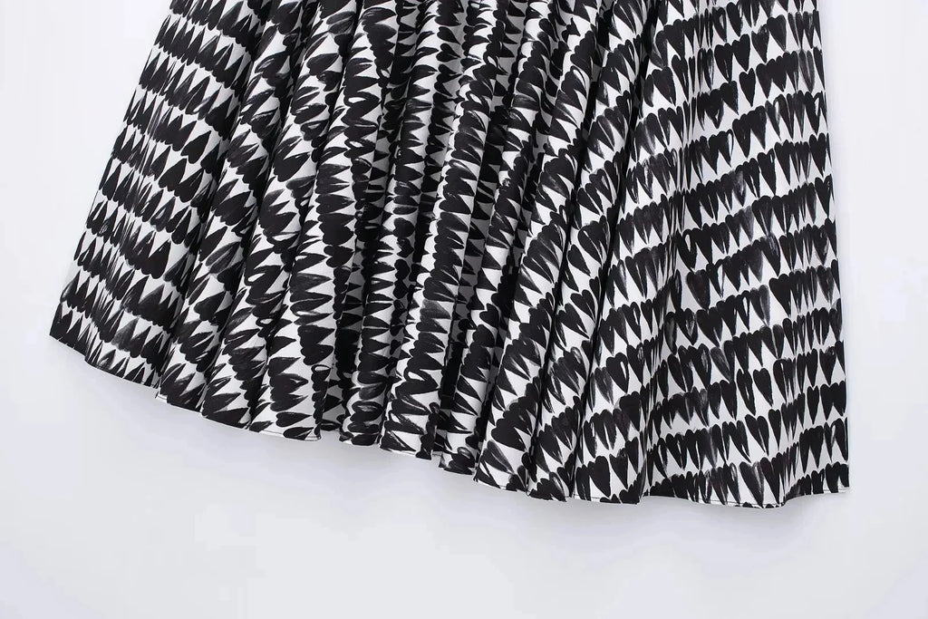 Women's Fashion Print Set Sexy Backless Sleeveless Slim Lace-Up Corset Crop Top with Elegant A-Line Pleated Midi Skirt