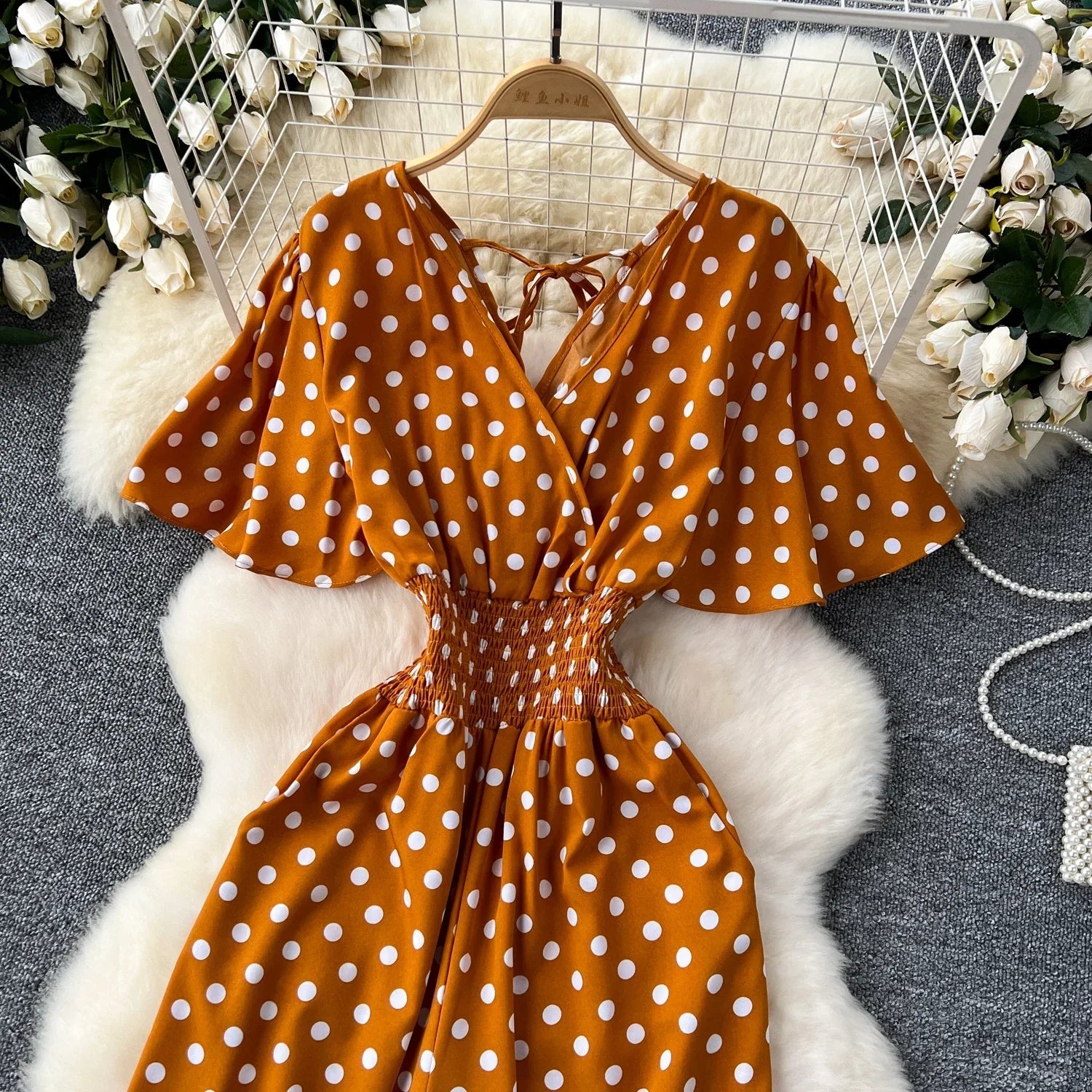 Elegant Polka Dot Romper for Women V-Neck Short Sleeve High Waist Wide Leg Jumpsuit Loose Fit Summer Playsuit