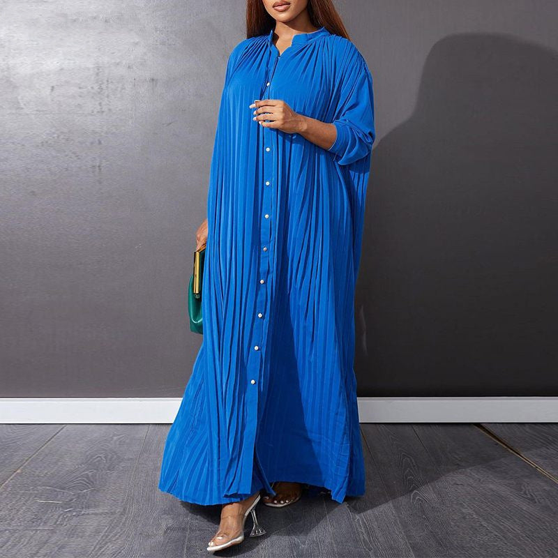 Plus Size Pleated Long Sleeve Dress For Autumn And Winter