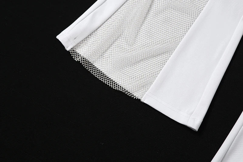 Mesh Patchwork One Sleeve Jumpsuit for Women Hipster Incline Shoulder Sheath Flare Overalls Autumn Streetwear