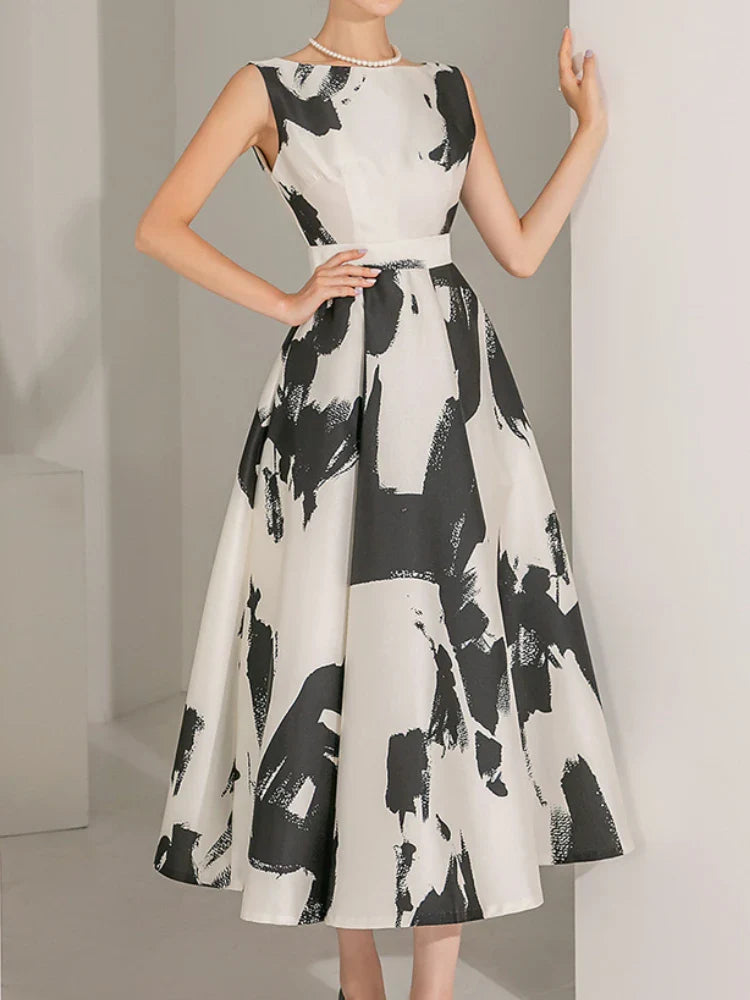 Women Sleeveless Midi Dress A Line For Party Casual Summer