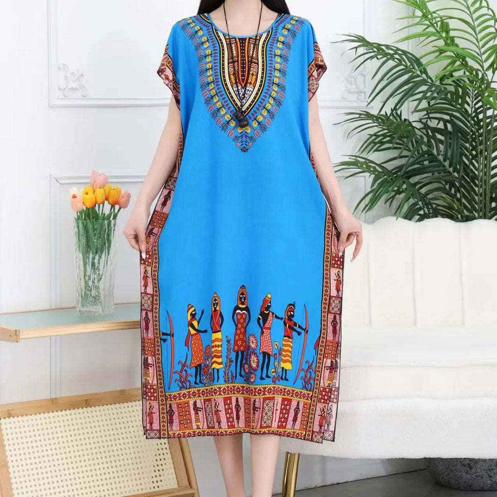 Spring Boho Beach Dress For Women Batwing Sleeve Midi