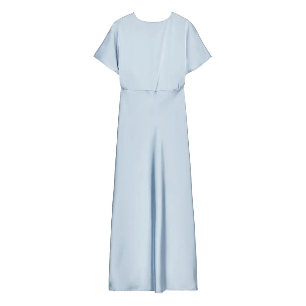 Satin V Neck Long Dress For Women Elegant Party Gown