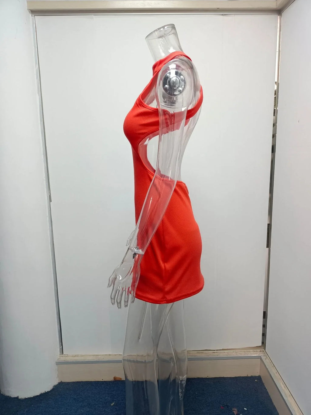 High Neck Hollow Cutout Dress With Back and Bust Details