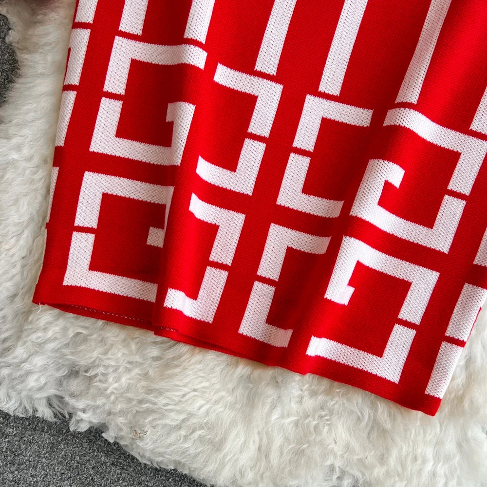 Geometric Knitted Bodycon Dress for Autumn Winter Women