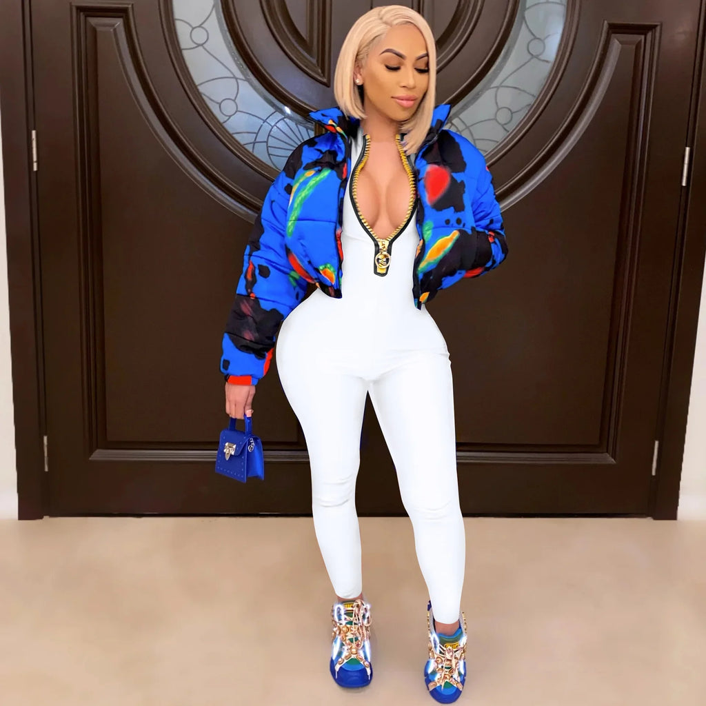 Women's Bodycon One-Piece Jumpsuit with Long Sleeves and Large Front Zipper Casual Sporty Skinny Workout Overalls Top