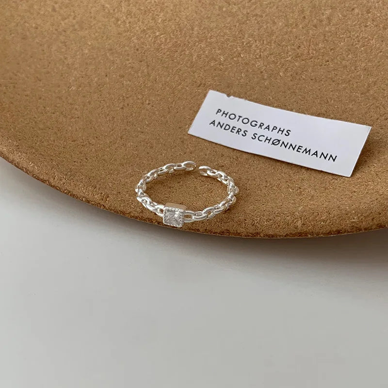 925 Sterling Silver Cross Hollow Chain Geometric Finger Ring Creative Party Jewelry Gift