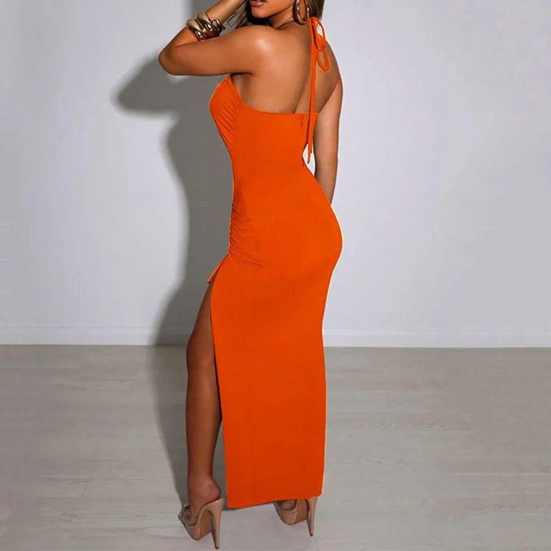 Black Backless Party Dress Halter Lace Up Hollow Out