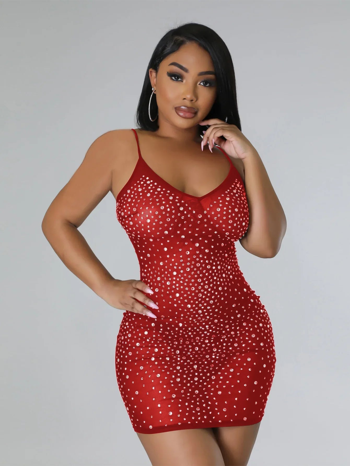 Mesh Camisole Dress With Adjustable Straps Sheer Partywear