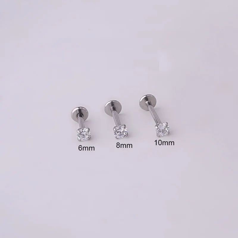 2pcs Stainless Steel Tragus Earrings with Crystal Labret and Small Helix Cartilage Studs for Women Body Jewelry