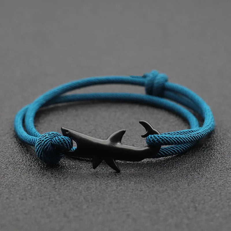 Unisex Double Layer Shark Bracelet Adjustable 3mm Cord Chain Beach Jewelry for Surfers