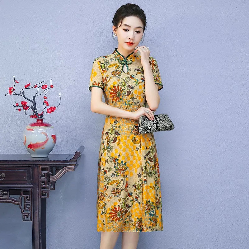 Floral A-Line Summer Dress For Women Short Sleeve Elegant