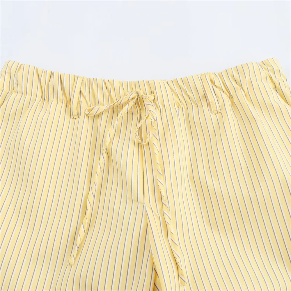 Women's Loose Poplin Shirt and High Waist Striped Pants Set for Spring