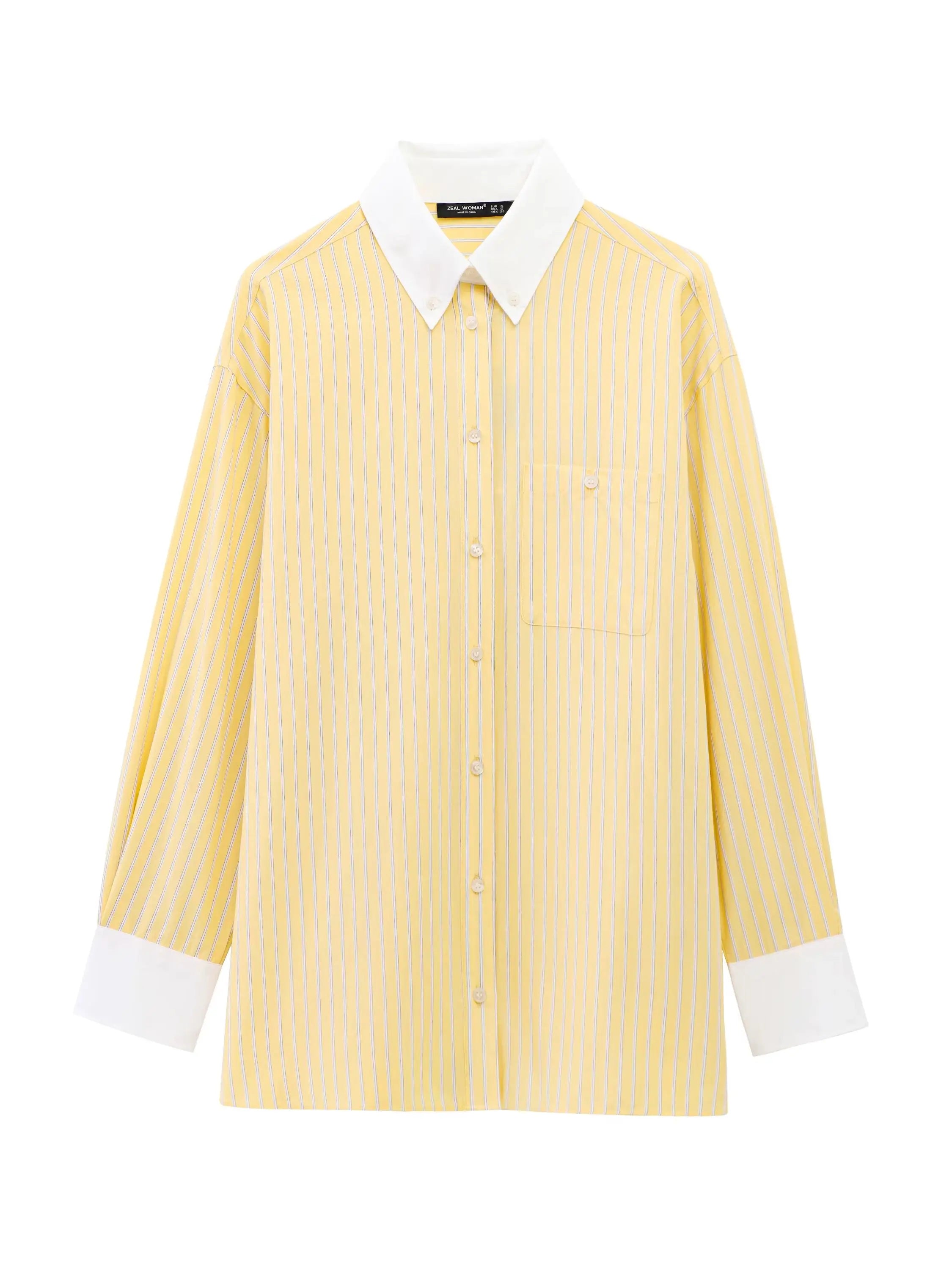 Striped Cotton Patchwork Women Shirt Long Sleeve with Pockets Casual Comfort Blouse Spring Lightweight Top