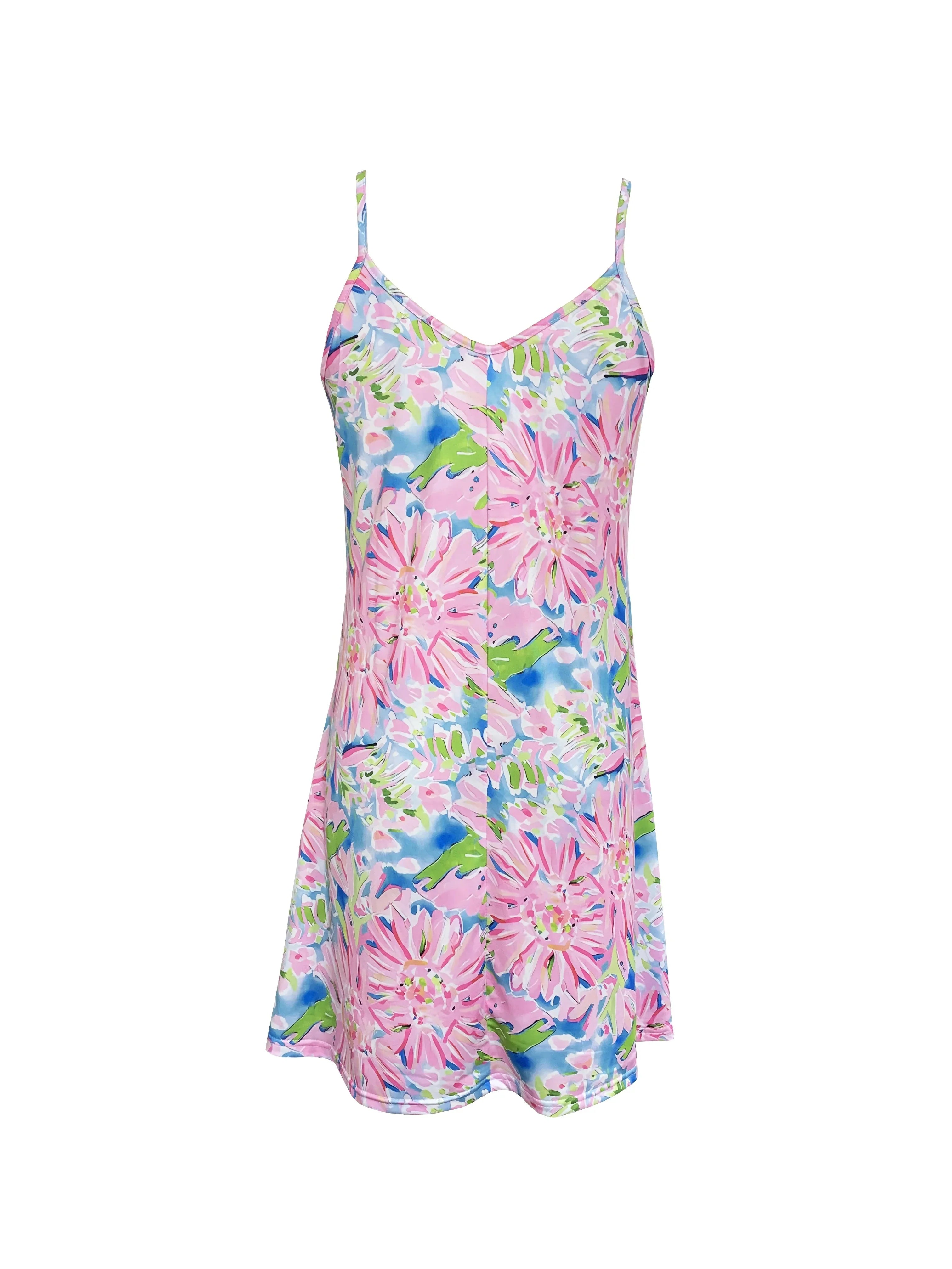 Floral Print Cami Dress Sleeveless Vacation Style For Summer