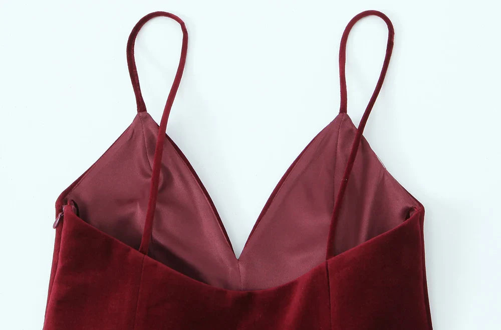 Velvet Fitted Mini Dress For Women V Neck Thin Straps Party