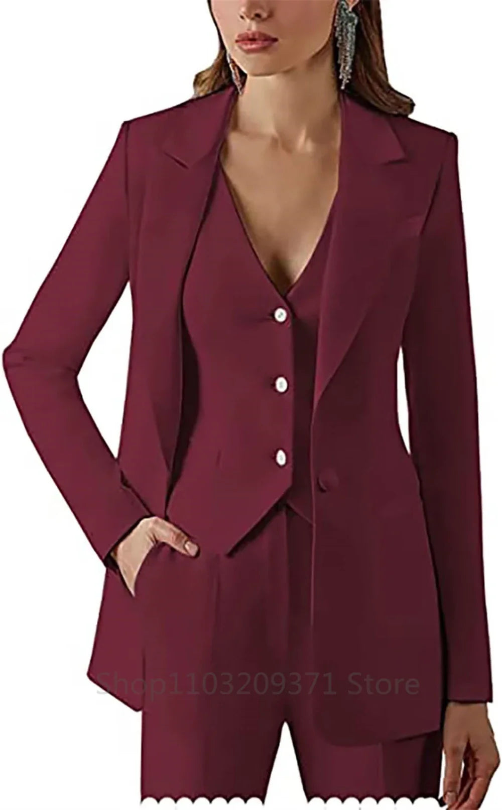 Plus Size Women Three Piece Suit Set with Lapel Blazer Vest and Pants for Office Business Formal Events