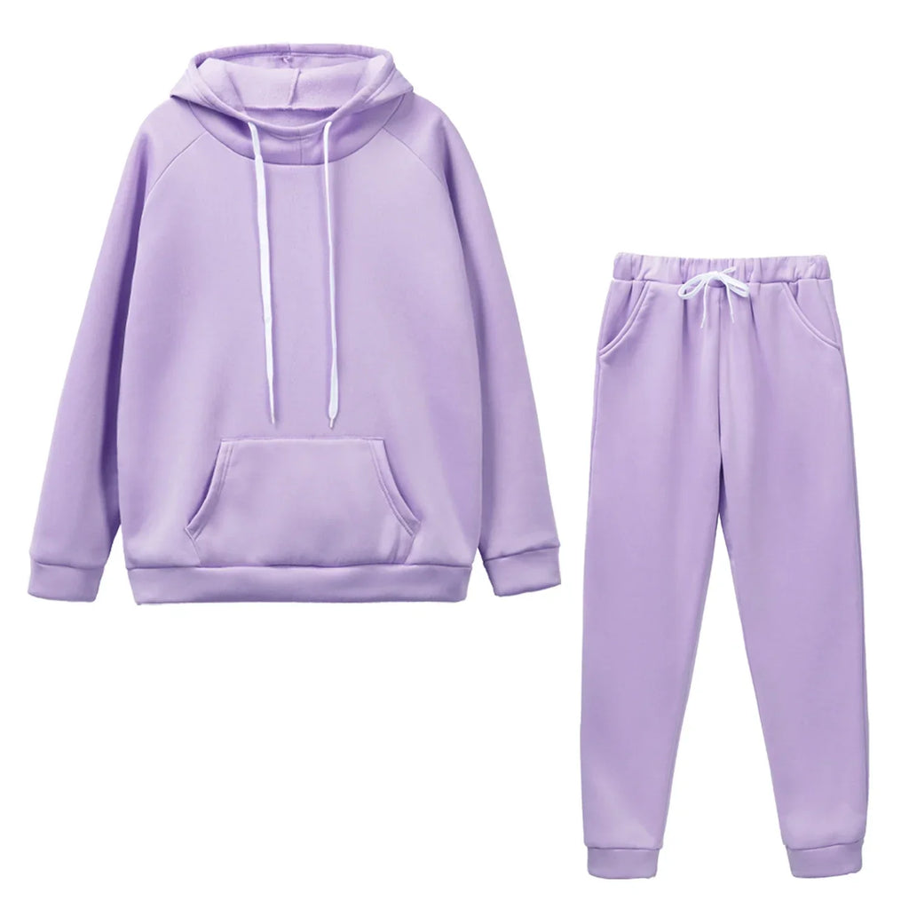 Autumn Winter Women's Fleece Tracksuit Hoodie and Sweatpants Set for Casual Jogging