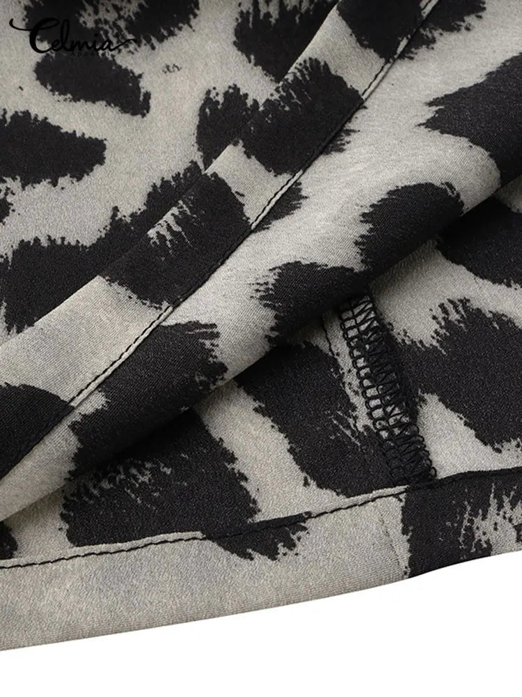 Leopard Print Boho Mini Dress For Beach Sundress Casual