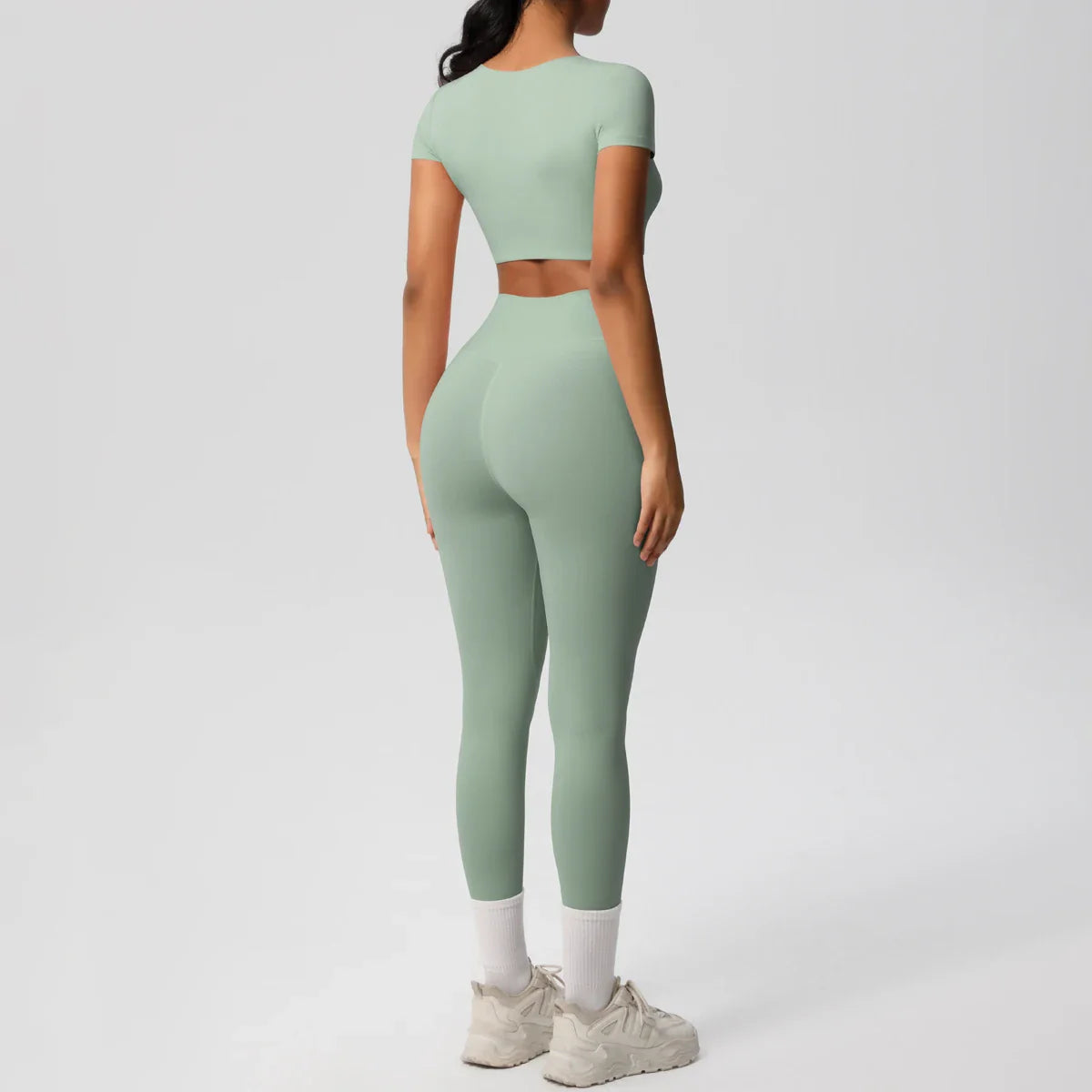 Yoga Set for Women Fitness Sportswear with Short Sleeve Top and High Waist Leggings