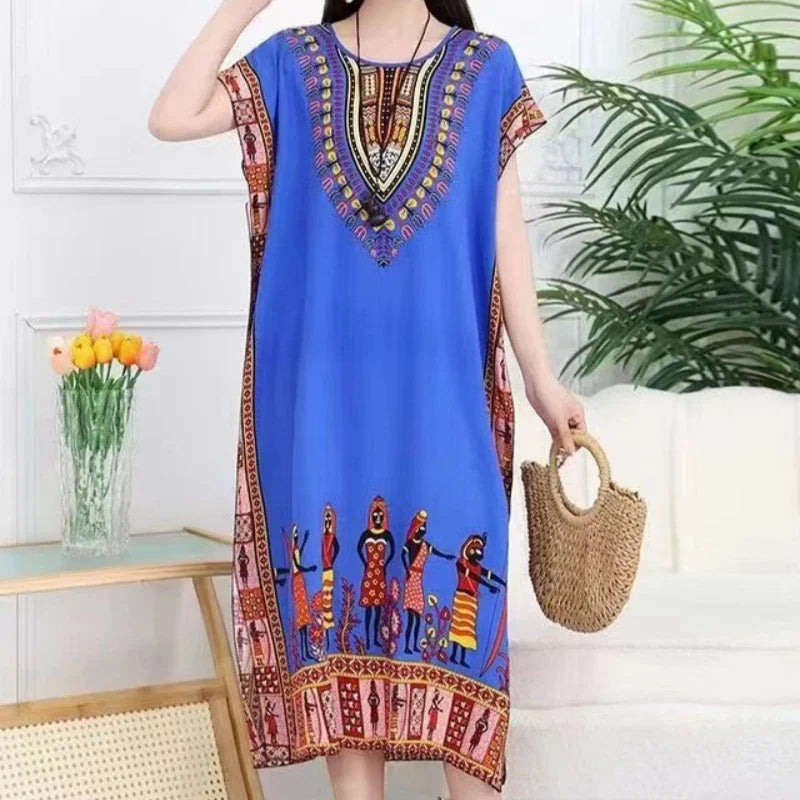 Spring Boho Beach Dress For Women Batwing Sleeve Midi