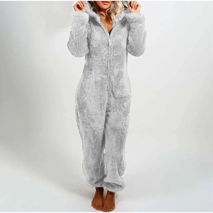 Women's One-Piece Hooded Jumpsuit Thickened Full-Length Overalls Cozy Autumn Winter Wear
