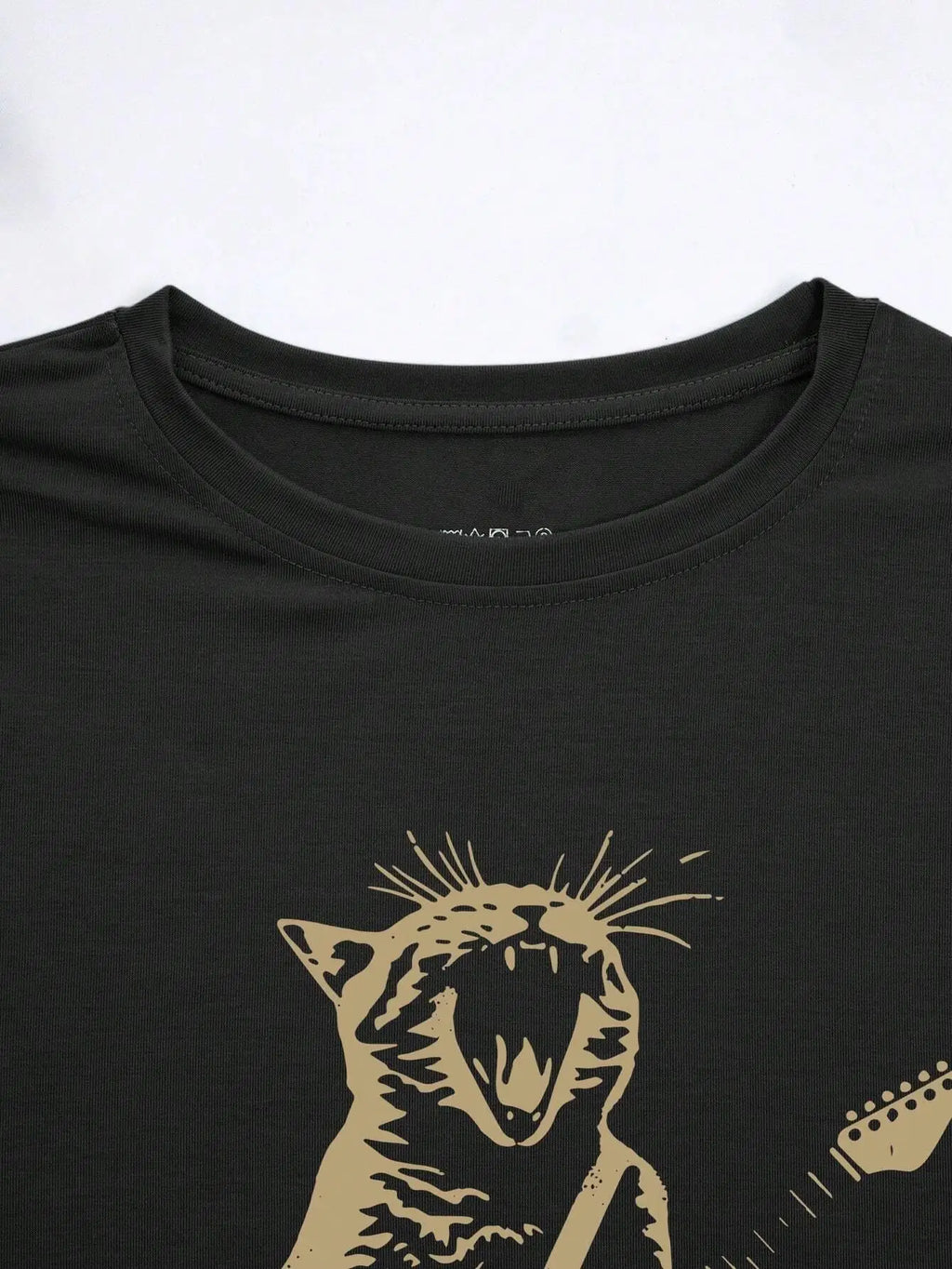 Cat Playing Guitar T-Shirt Women Summer Casual Short Sleeve Oversized Soft Tee