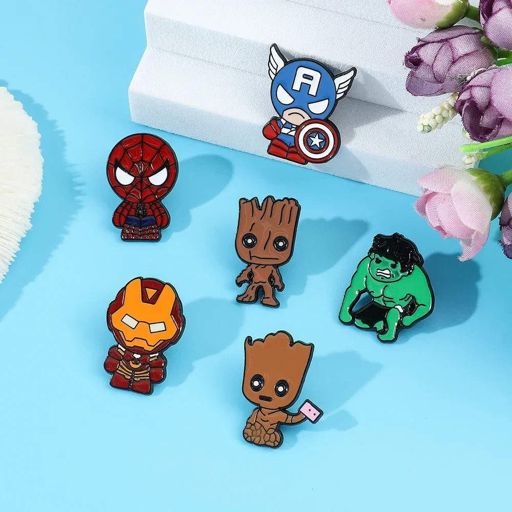6 Pcs Creative Spider Man and Hulk Enamel Pins Set Unique Metal Badges for Backpacks and Clothing Jewelry
