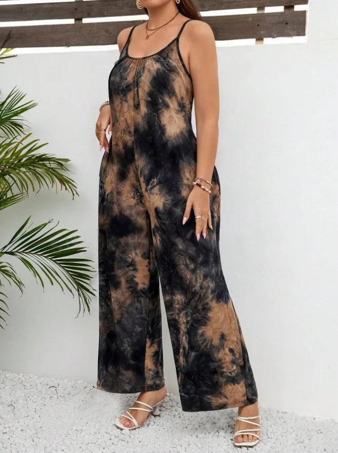 Summer Women's Printed Strap Vest Jumpsuit Casual Loose Fit Pants Stylish Lightweight Outfit