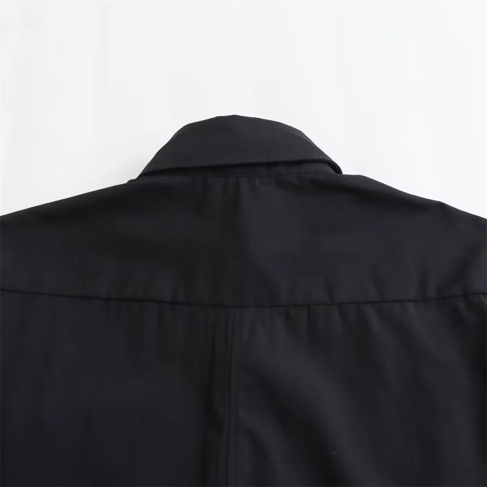 Women's Casual Short Poplin Shirt with Versatile Pocket Decoration Stylish Spring Fashion Top