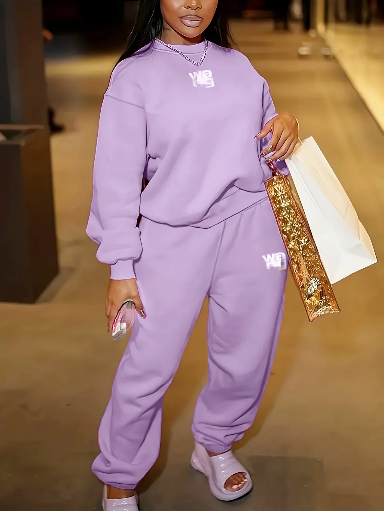 Women's High Waist Velvet Two Piece Jogging Set with Loose Thick Sweatpants and Hoodie