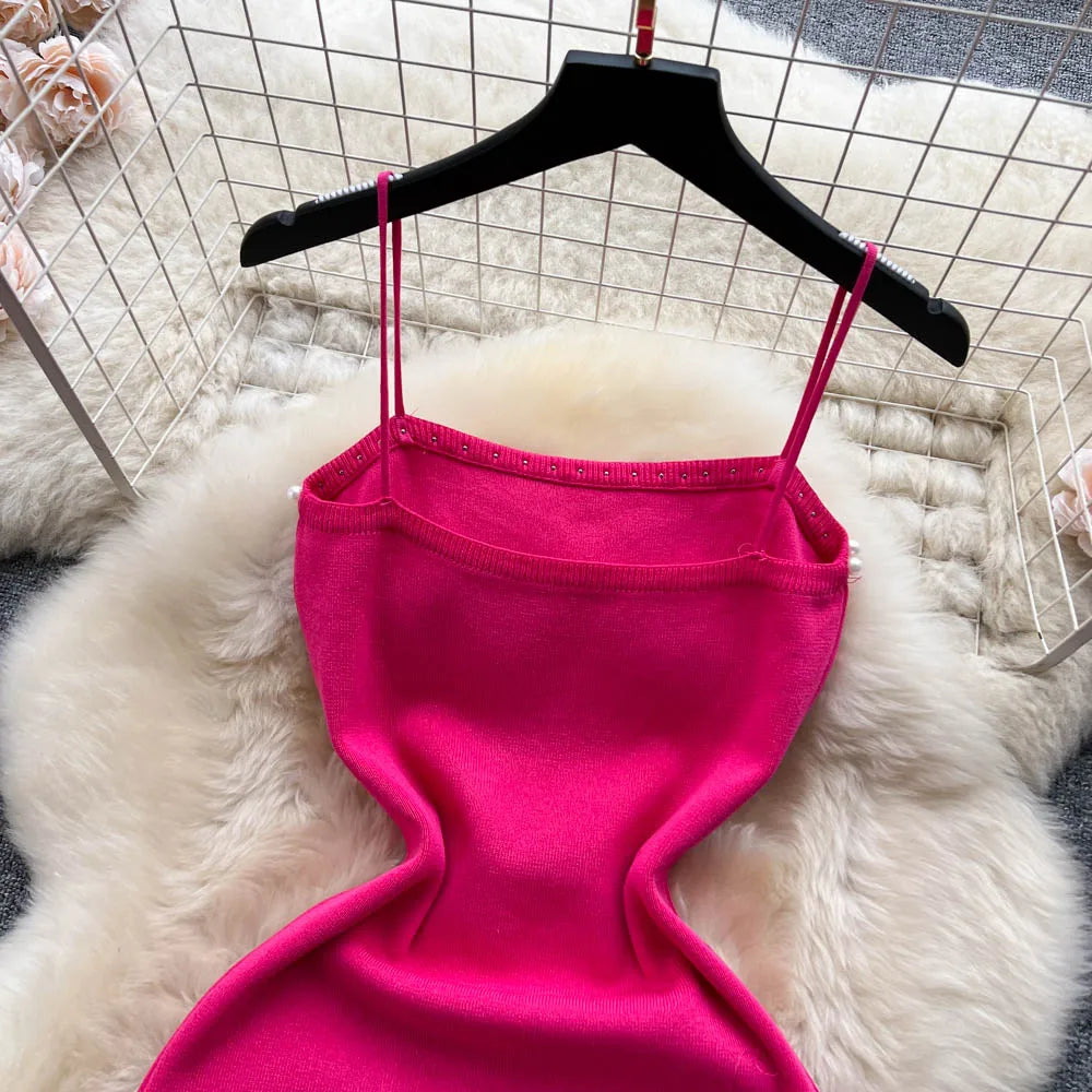 Pearl Design Knitted Bodycon Dress For Party And Streetwear