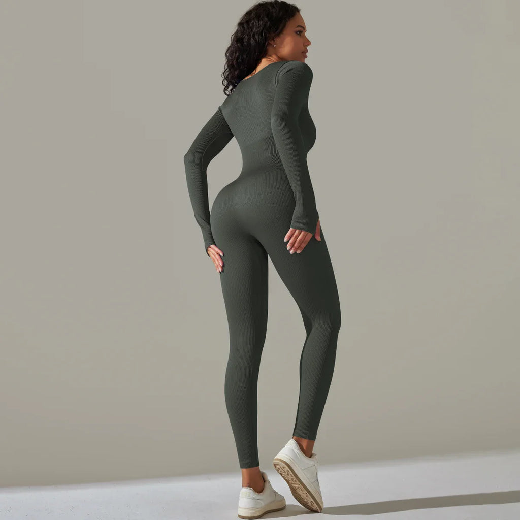 Women's Yoga Tracksuit Set One Piece Long Sleeve Jumpsuit for Workout and Gym Activities